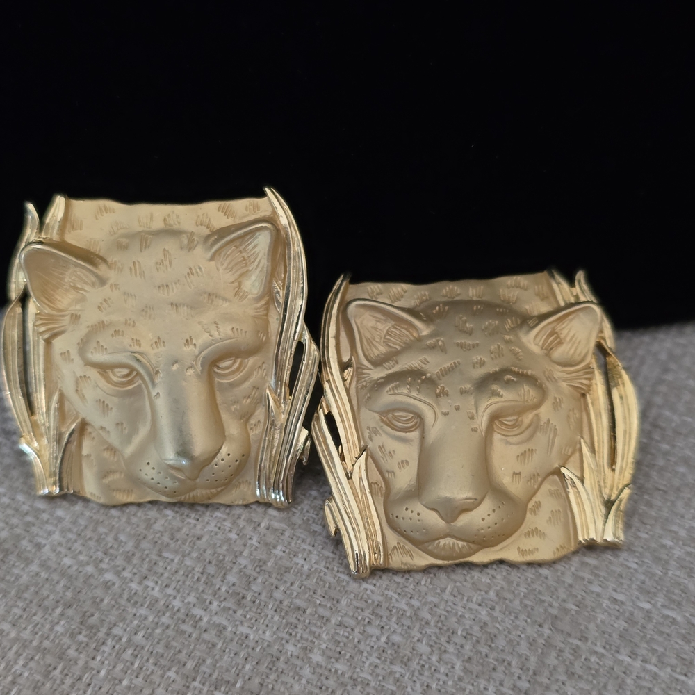 Vintage Parklane Lion Head Vintage Gold Earrings - Picture 4 of 5